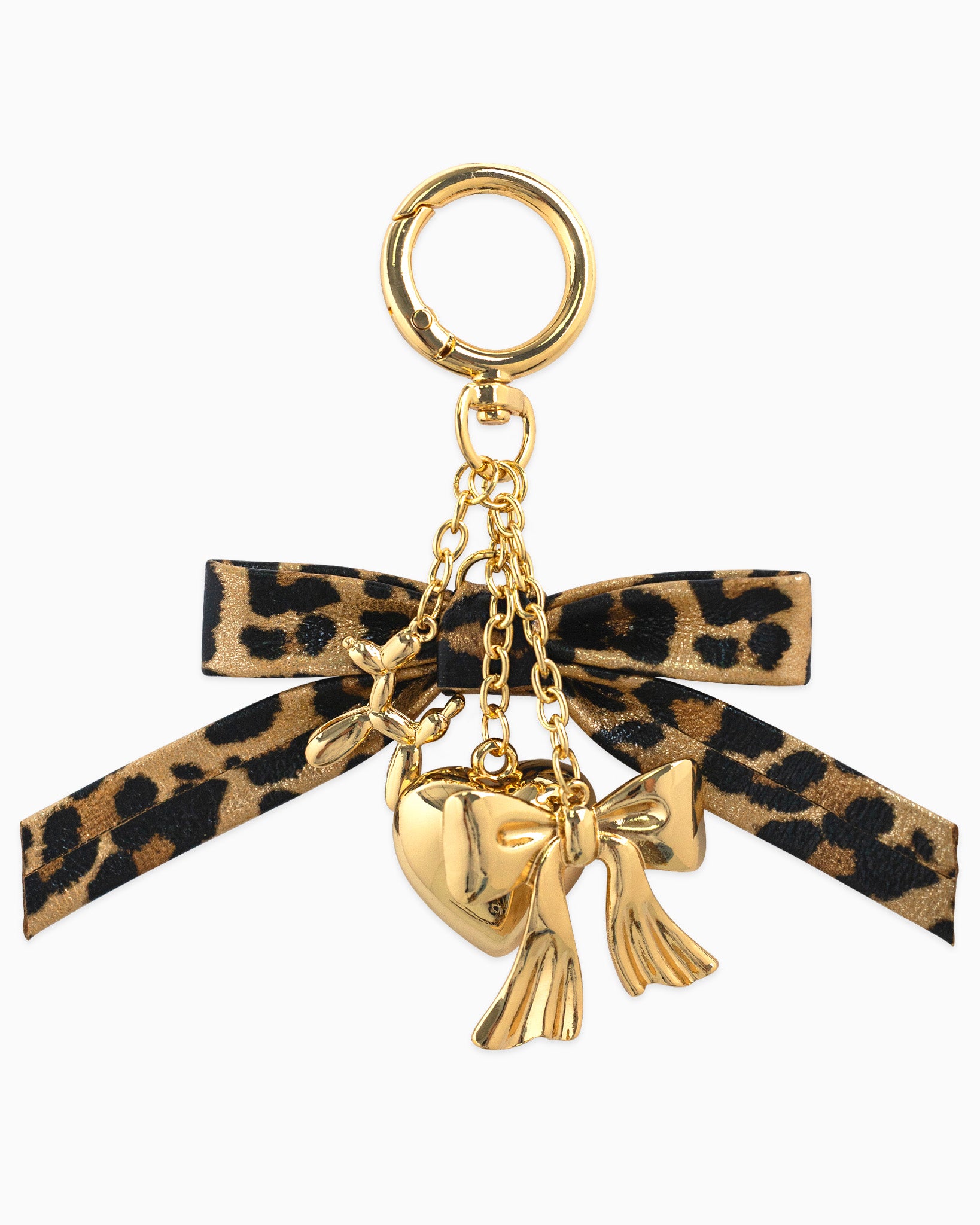 Leopard Bow Ribbon Heart Bag Charm